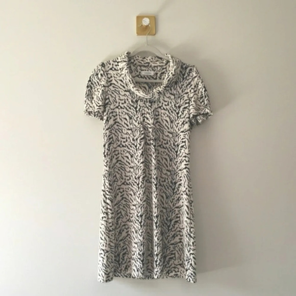 Calvin Klein Dress 8 Black Cream Abstract Animal Print Zebra Office Career Work - Picture 1 of 11